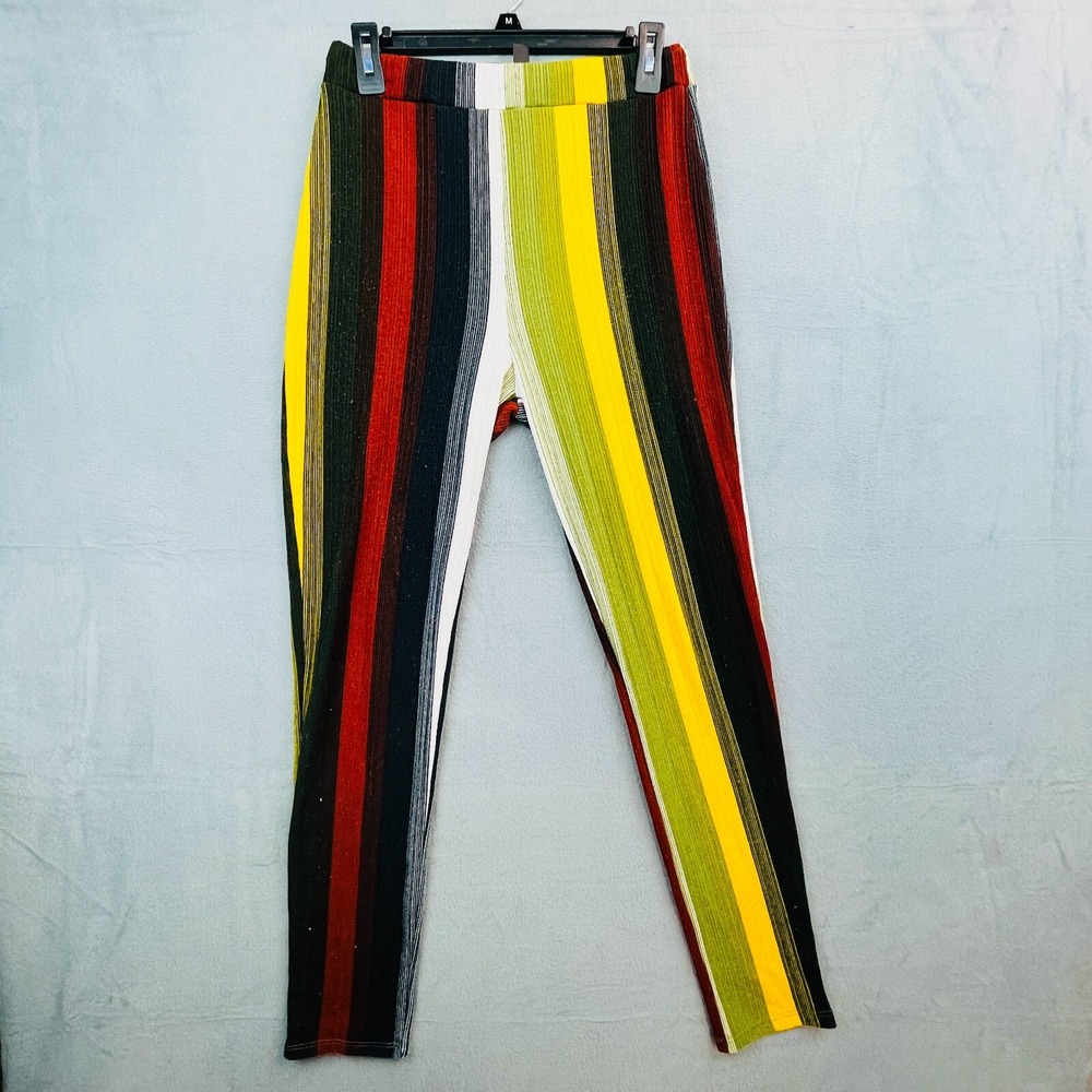 Retro 70s Boho Penny Primary Stripe Womens‎ Sz Small High Waist Stretch Trousers